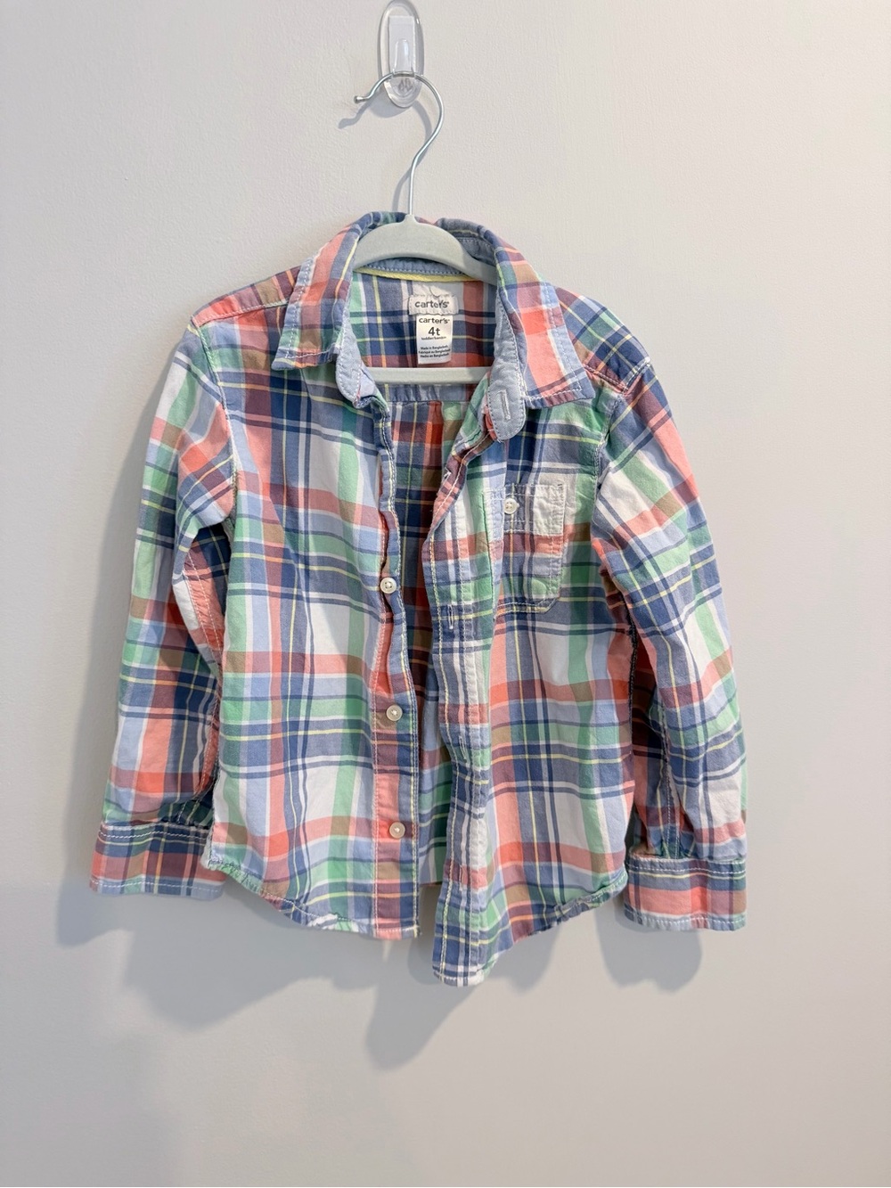Carter's Pastel Plaid Button-Down Shirt - Green, Blue, Coral, White